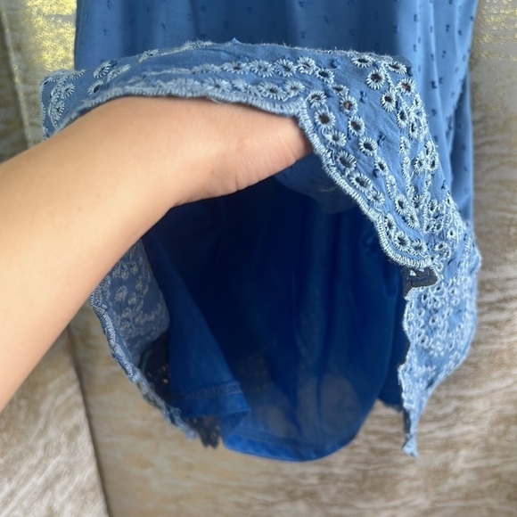 En Creme Blue Embroidered Off The Shoulder Mini Dress Size L - Picture 7 of 15